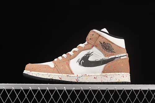 All categories Air Jordan Jordan series basketball shoes Air Jordan 1 Mid Air Jordan 1 Mid AJ1 Joe 1 watercolor ink fluorescent Zhongbang basketball shoes DA8005-100